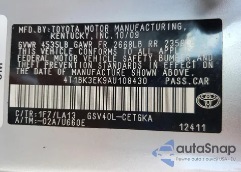 2010 Toyota Camry Se from USA, damaged, VIN 4T1BK3EK9AU108430